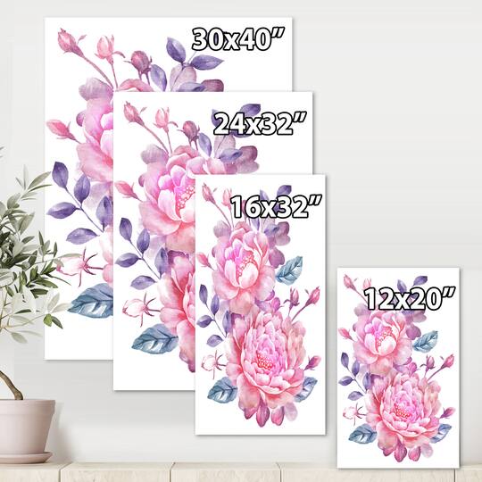 Designart - Pink Retro Flowers With Blue Leaves